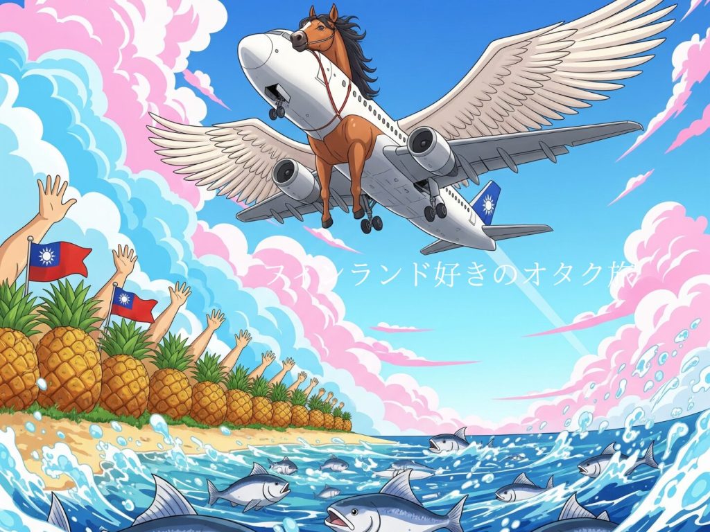 パイナップル、サバヒーが馬の飛行機を見送っている