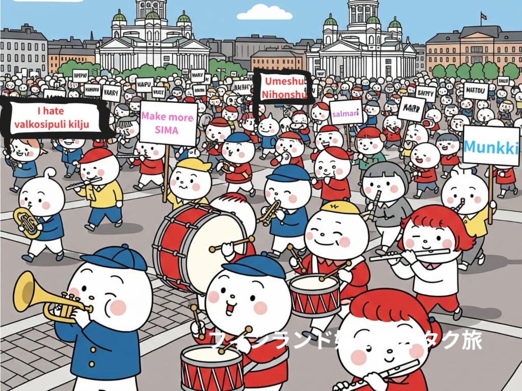 元老院広場の前でメーデーの要求をする人々